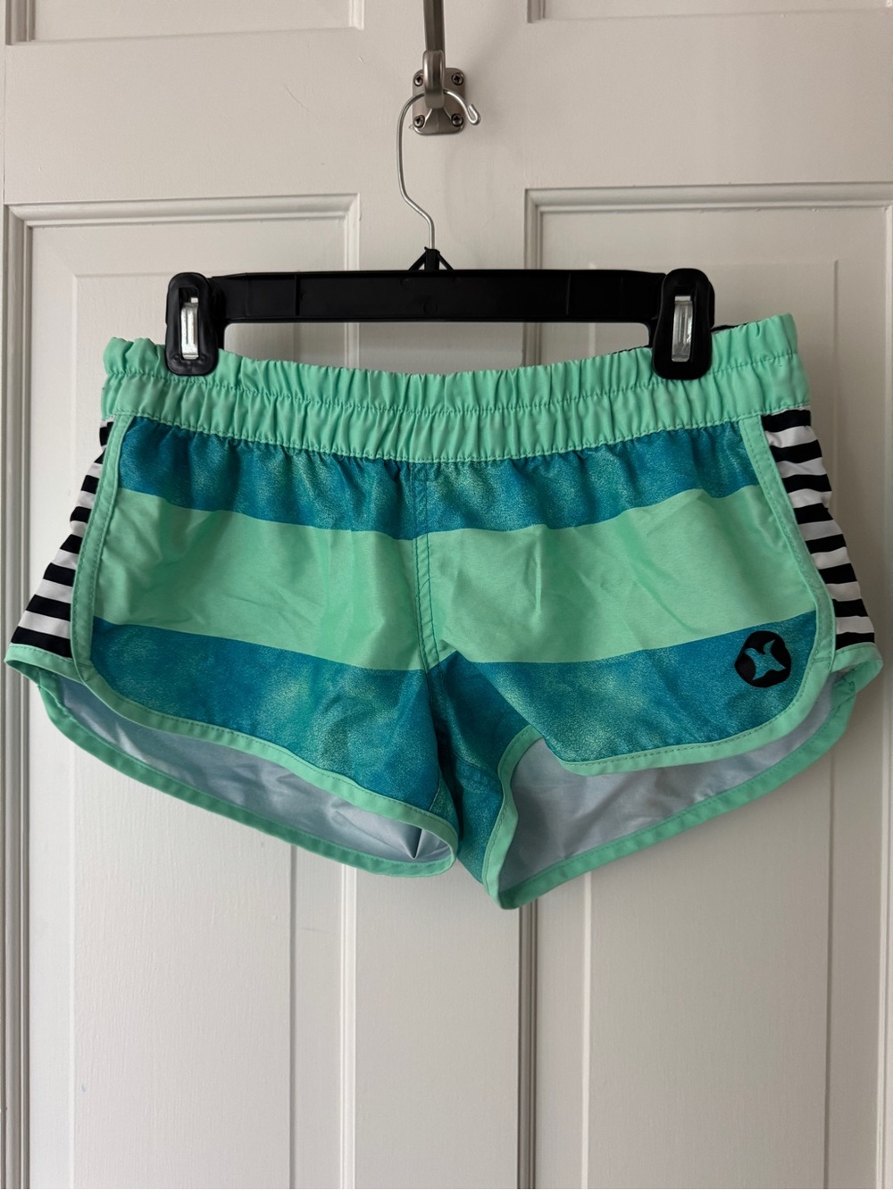 Hurley Mint & Teal Striped Women's Athletic Shorts